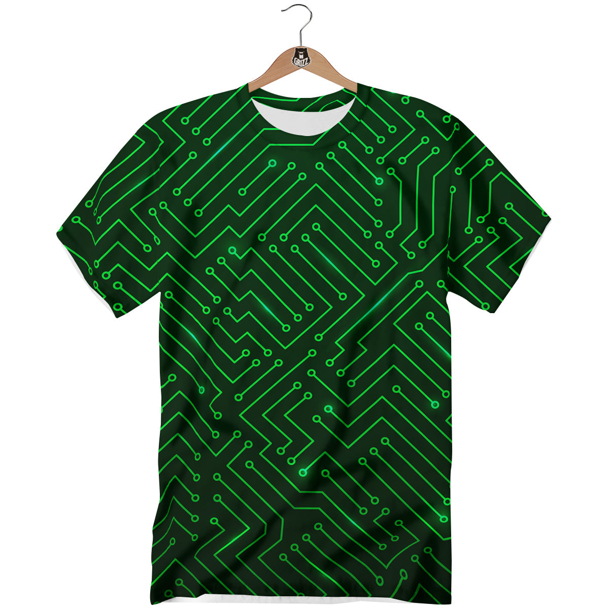 Futuristic Green Circuit Board Print T-Shirt-grizzshop