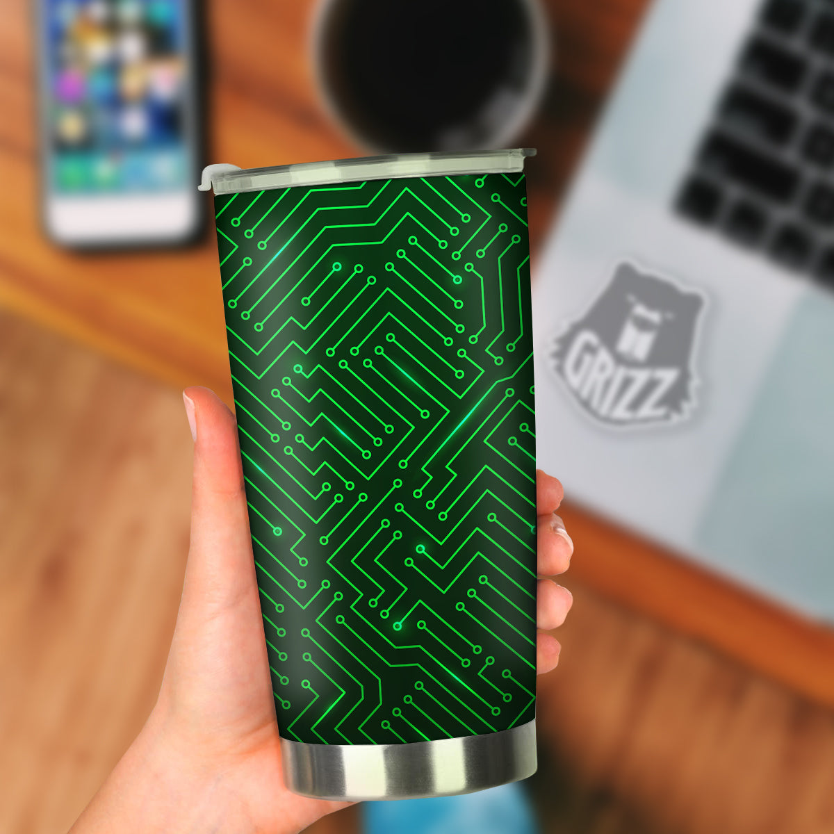 Futuristic Green Circuit Board Print Tumbler-grizzshop