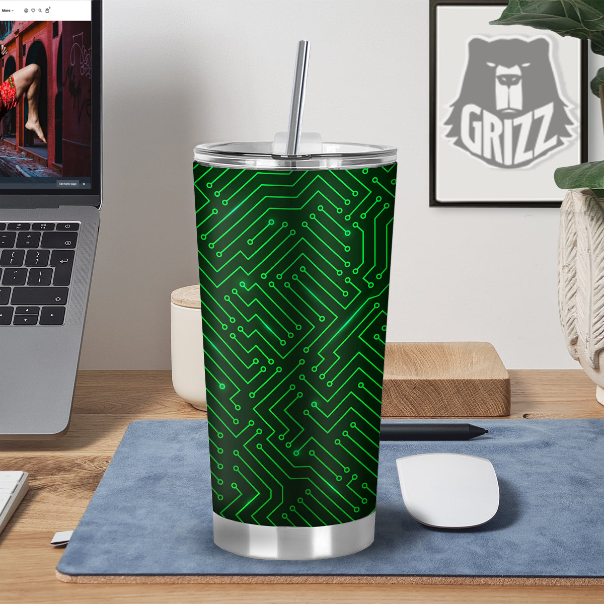 Futuristic Green Circuit Board Print Tumbler-grizzshop