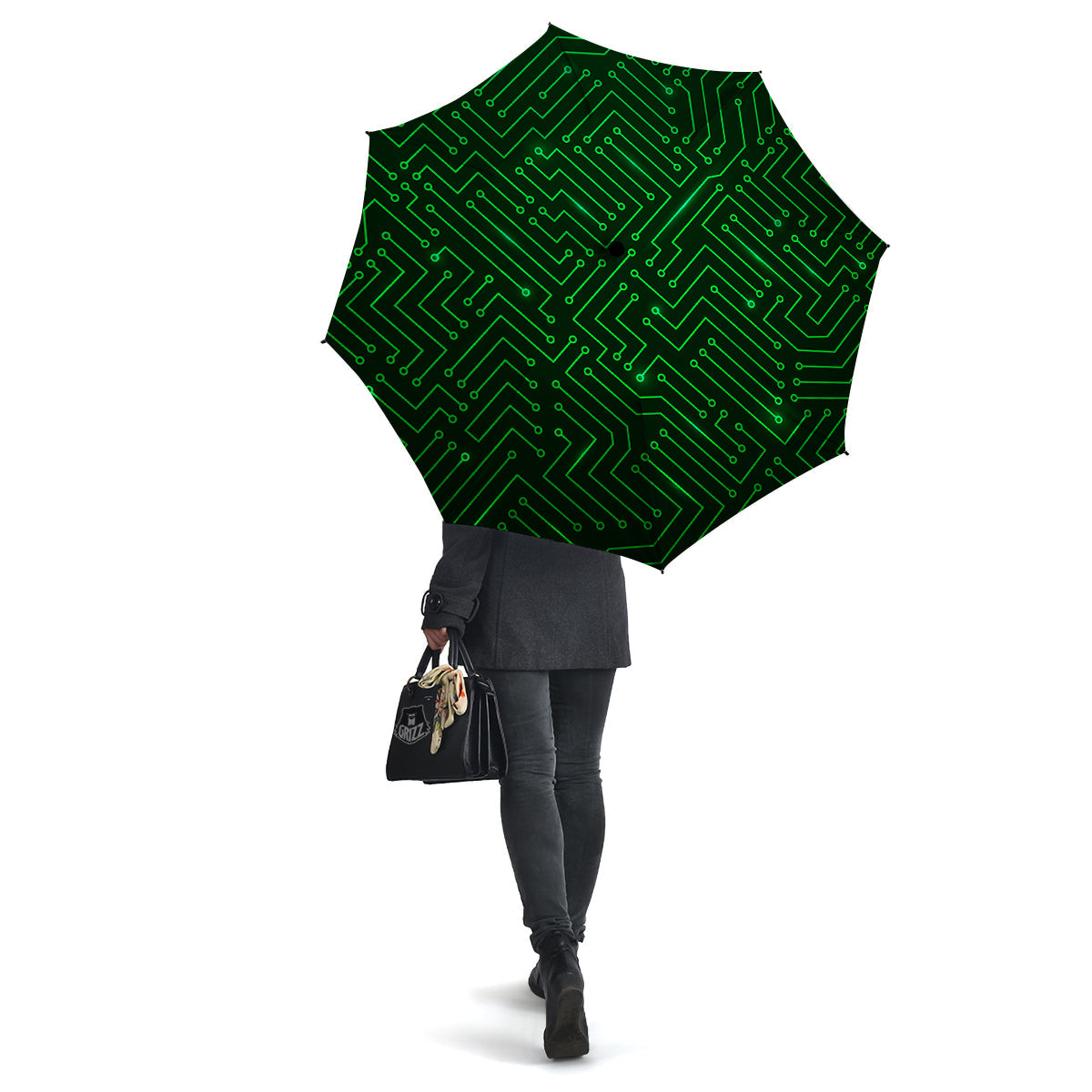 Futuristic Green Circuit Board Print Umbrella-grizzshop