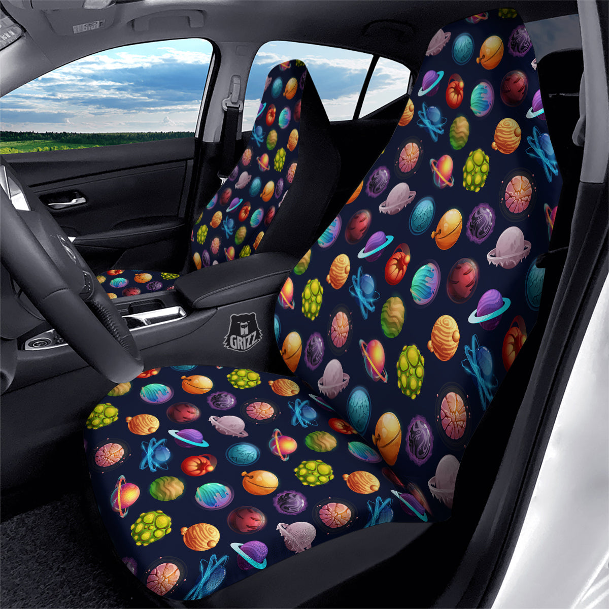 Futuristic Planets And Stars Colorful Print Pattern Car Seat Covers-grizzshop