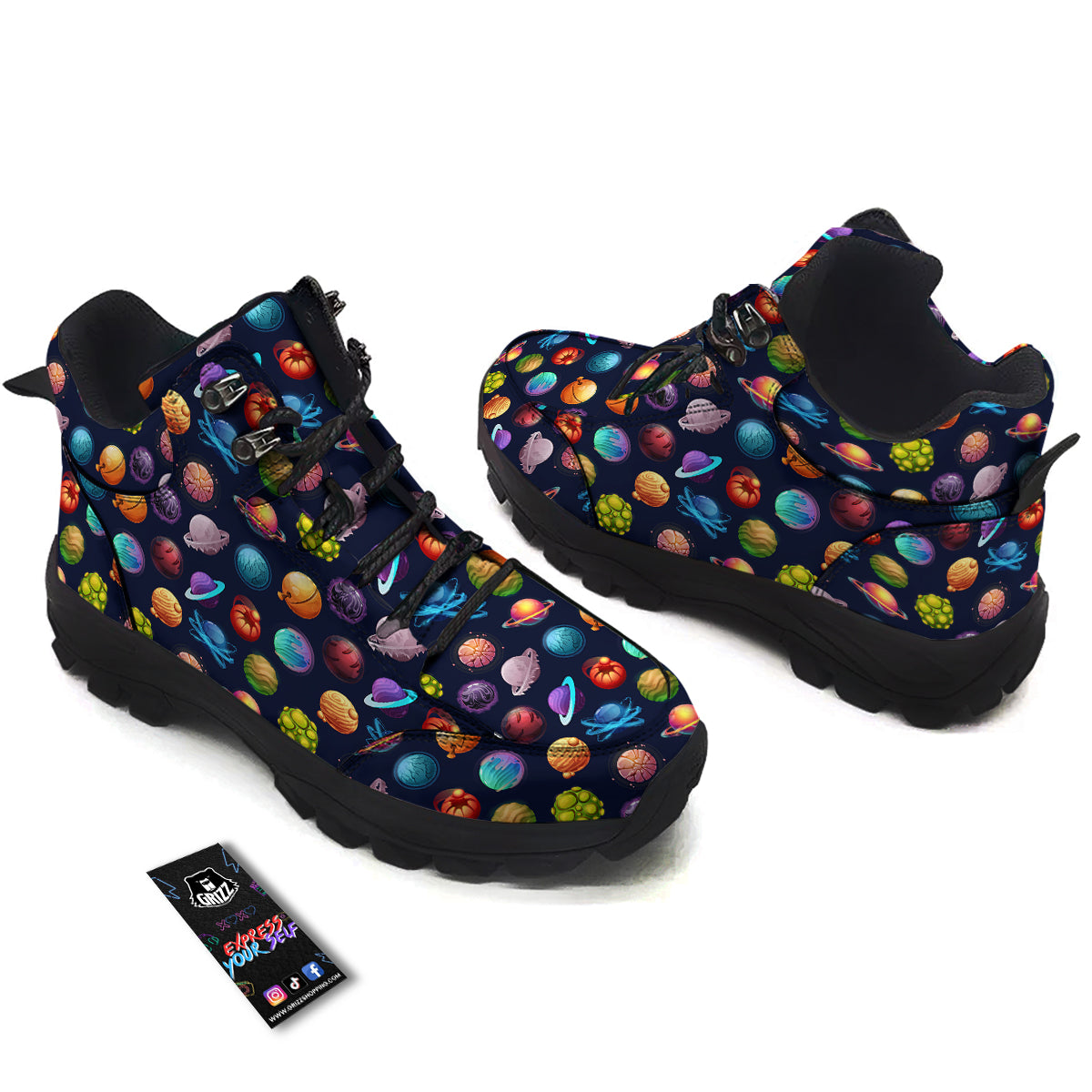 Futuristic Planets And Stars Colorful Print Pattern Hiking Shoes-grizzshop