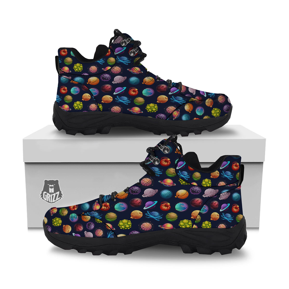 Futuristic Planets And Stars Colorful Print Pattern Hiking Shoes-grizzshop