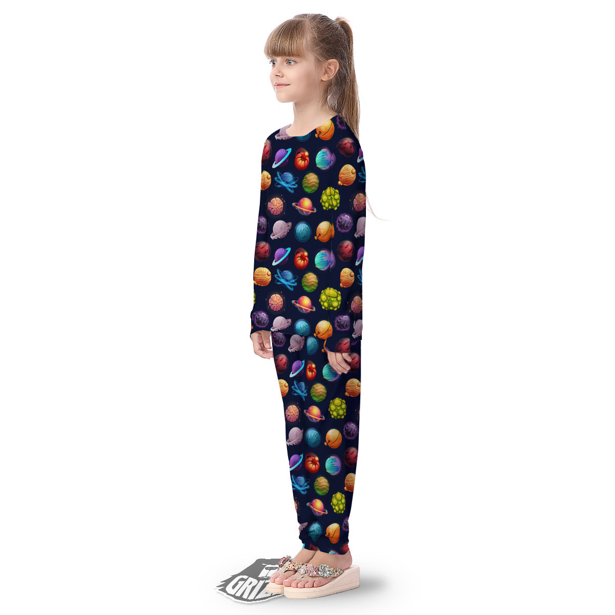 Futuristic Planets And Stars Colorful Print Pattern Kid's Pajamas-grizzshop
