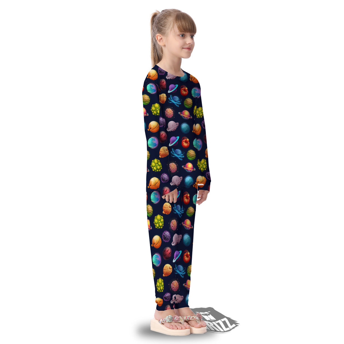 Futuristic Planets And Stars Colorful Print Pattern Kid's Pajamas-grizzshop