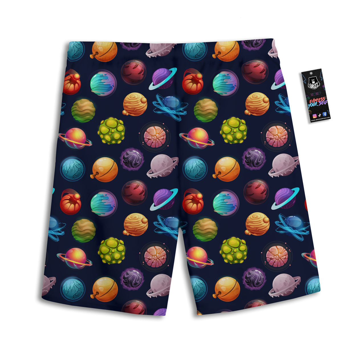 Futuristic Planets And Stars Colorful Print Pattern Men's Athletic Shorts