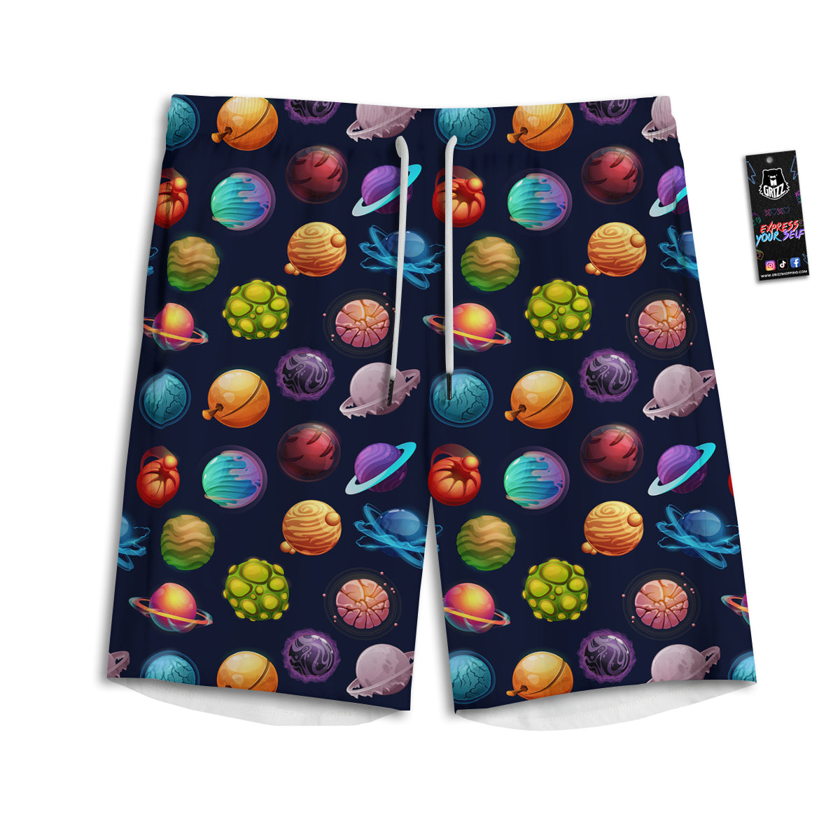 Futuristic Planets And Stars Colorful Print Pattern Men's Athletic Shorts