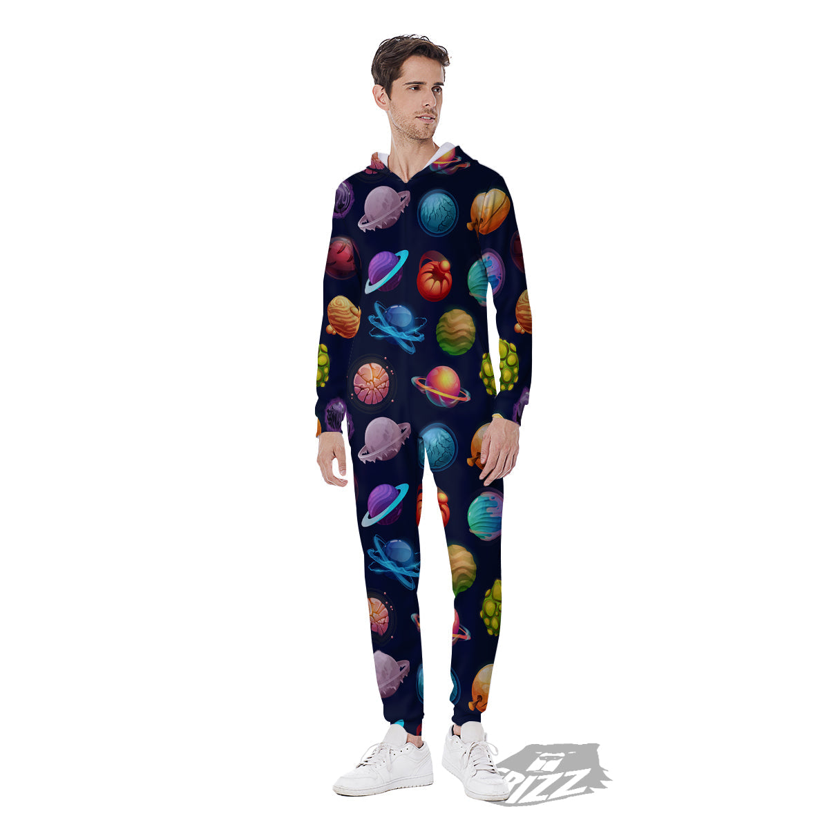 Futuristic Planets And Stars Colorful Print Pattern Men's Jumpsuit-grizzshop