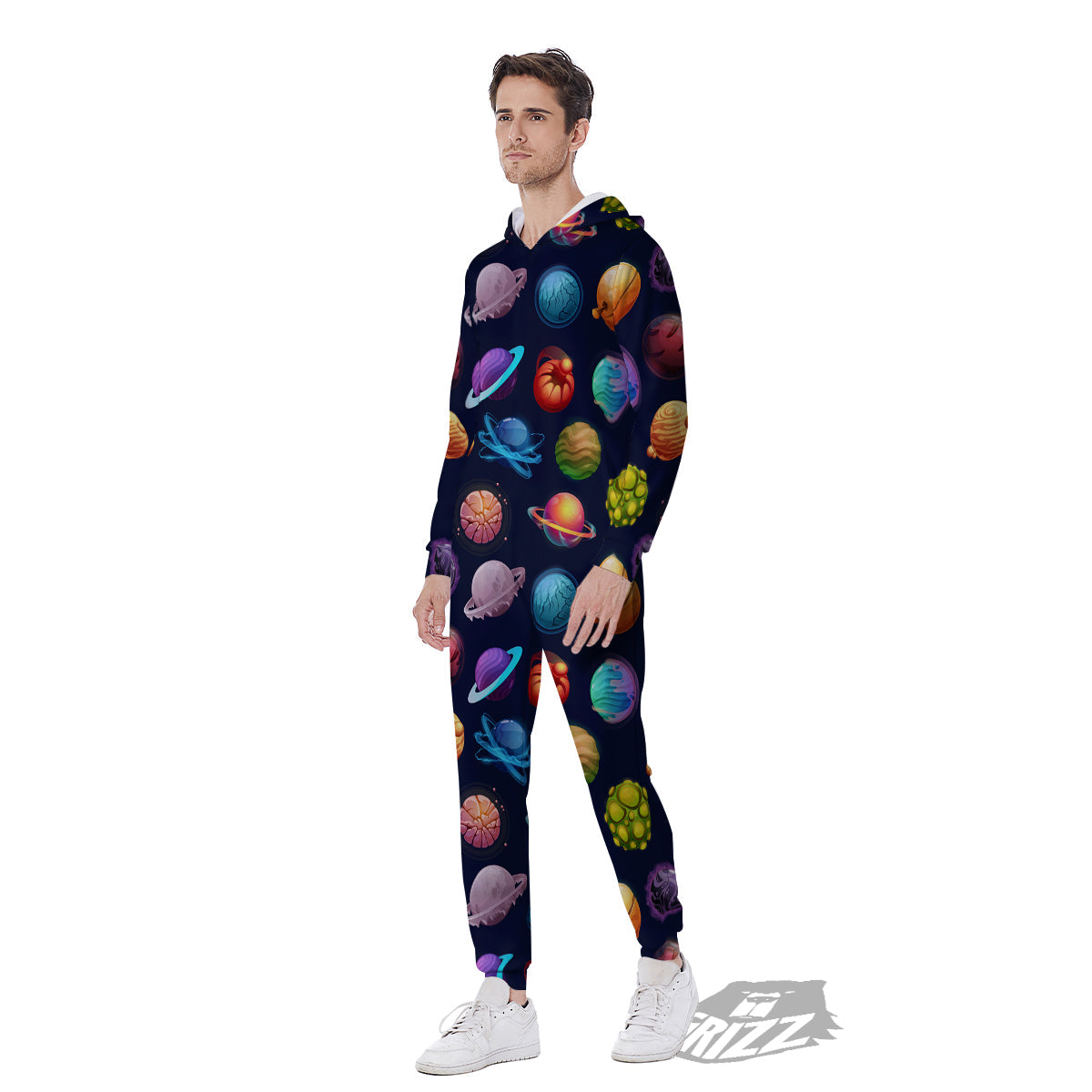 Futuristic Planets And Stars Colorful Print Pattern Men's Jumpsuit-grizzshop