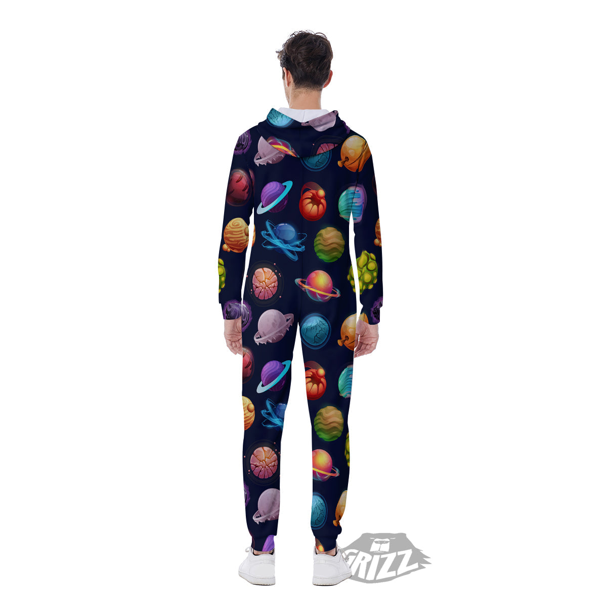 Futuristic Planets And Stars Colorful Print Pattern Men's Jumpsuit-grizzshop