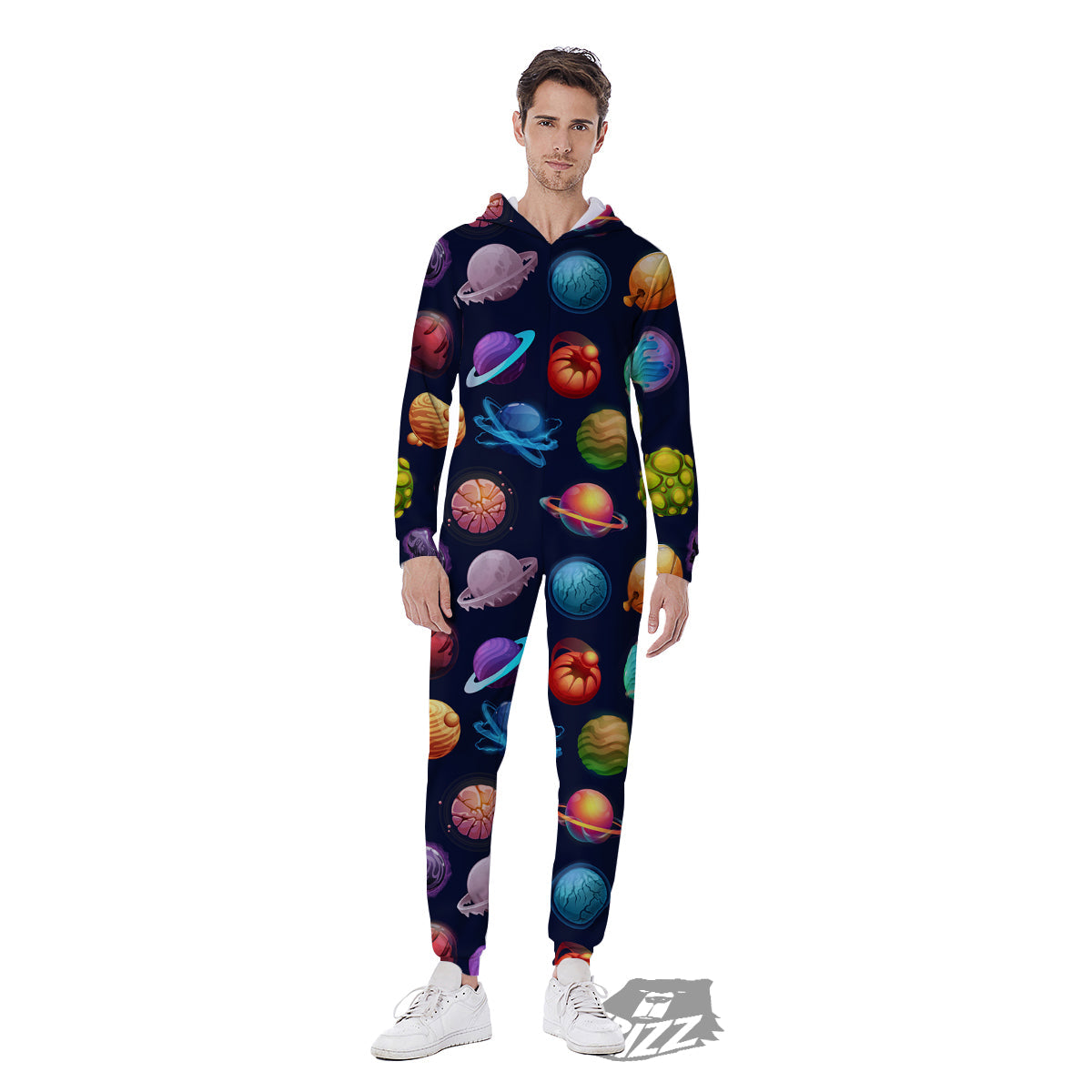 Futuristic Planets And Stars Colorful Print Pattern Men's Jumpsuit-grizzshop