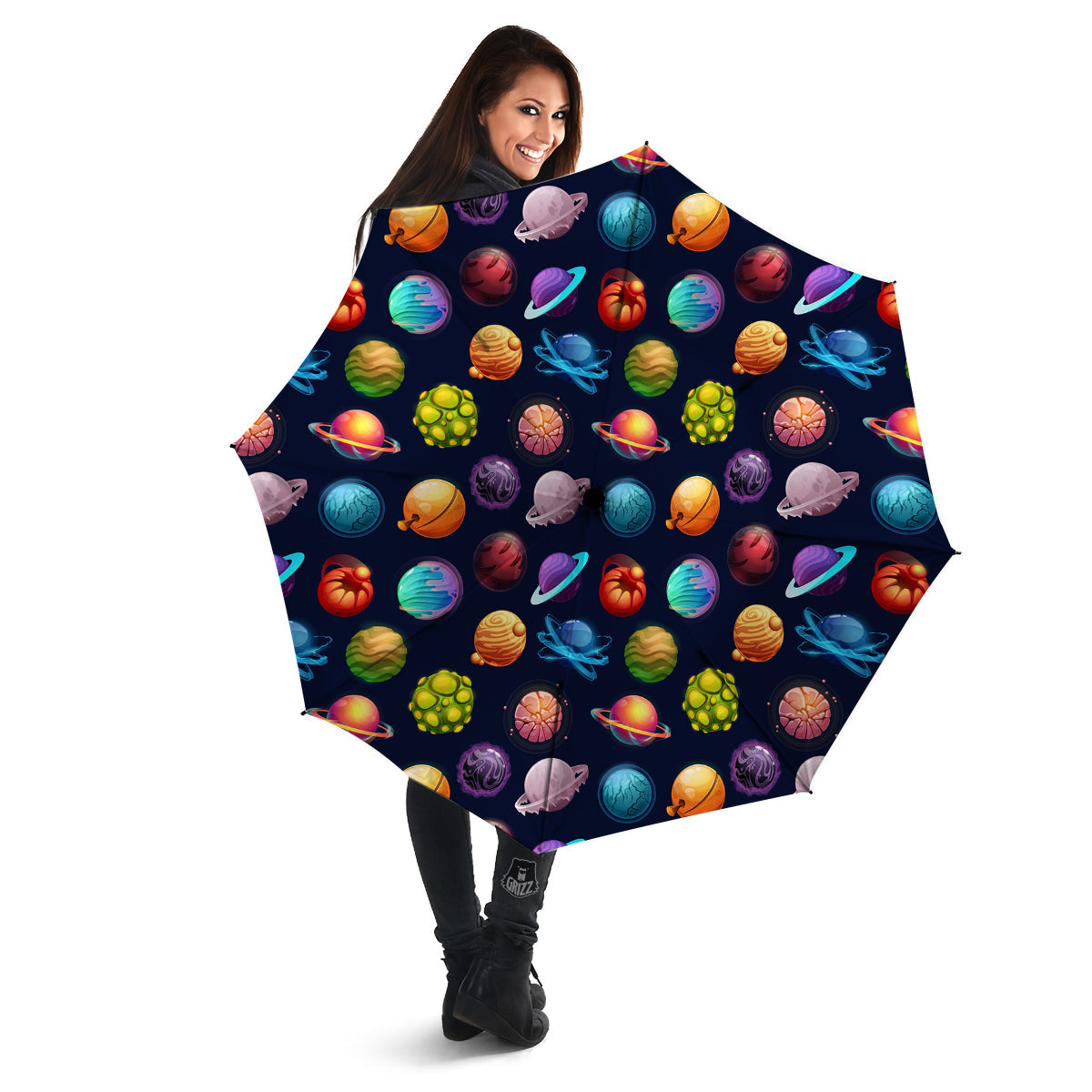 Futuristic Planets And Stars Colorful Print Pattern Umbrella-grizzshop