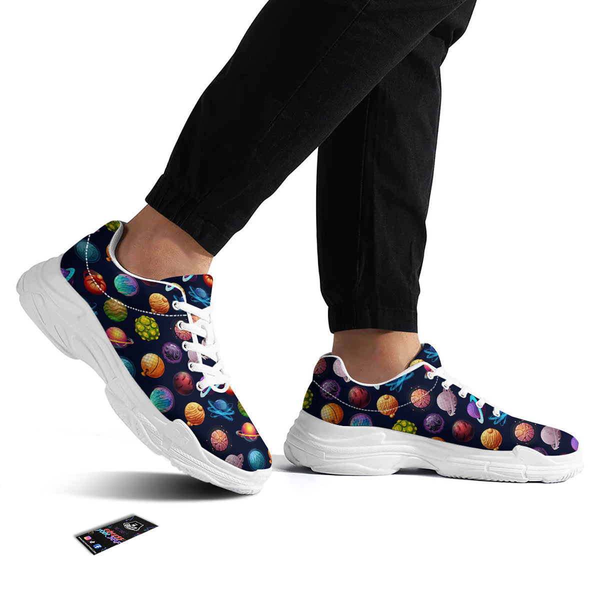 Futuristic Planets And Stars Colorful Print Pattern White Chunky Shoes-grizzshop