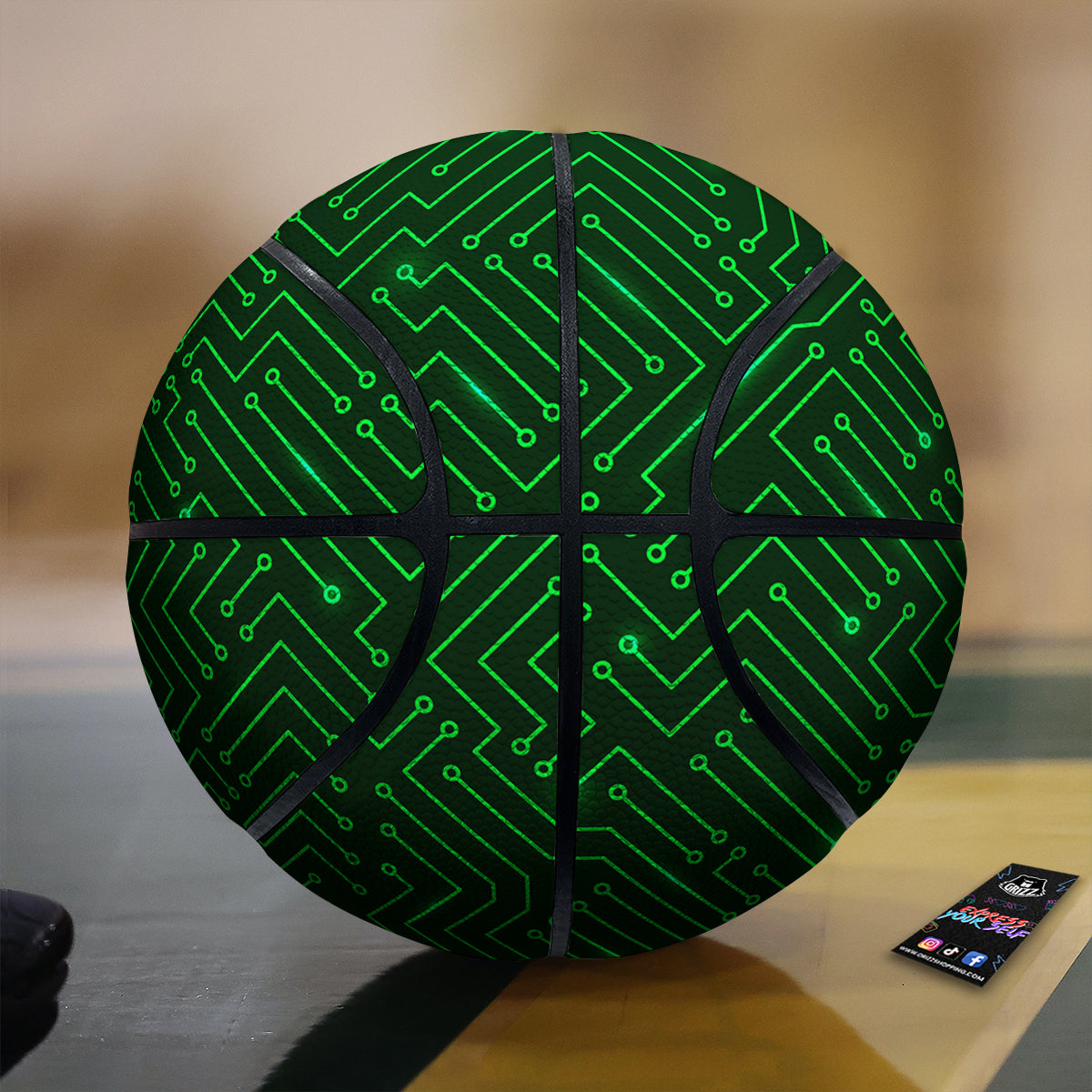 Futuristic Green Circuit Board Print Basketball