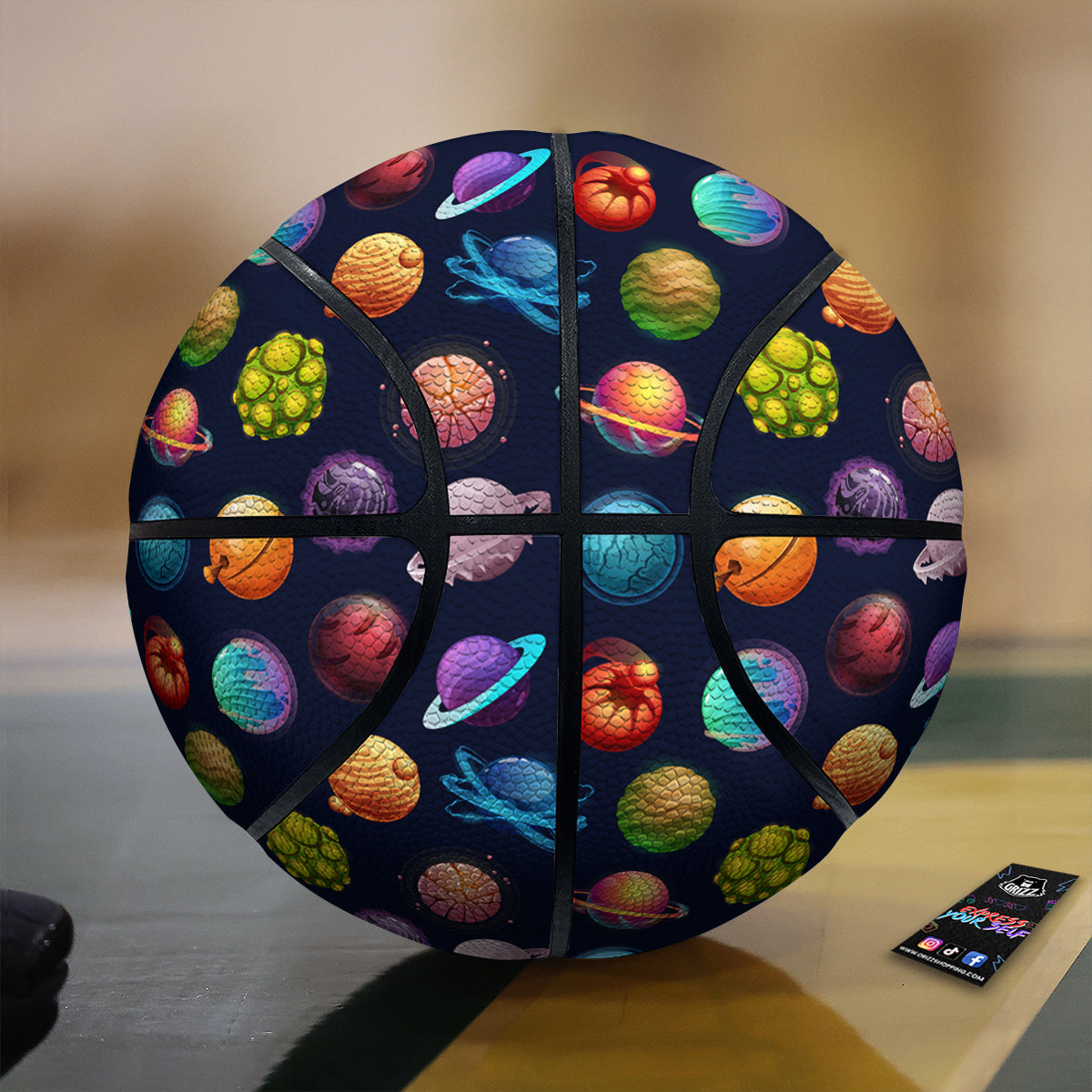 Futuristic Planets And Stars Colorful Print Pattern Basketball