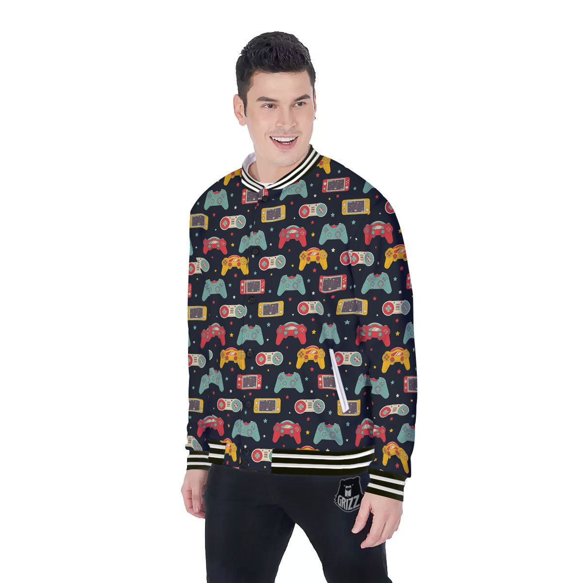 Gadgets Video Game Print Pattern Baseball Jacket-grizzshop