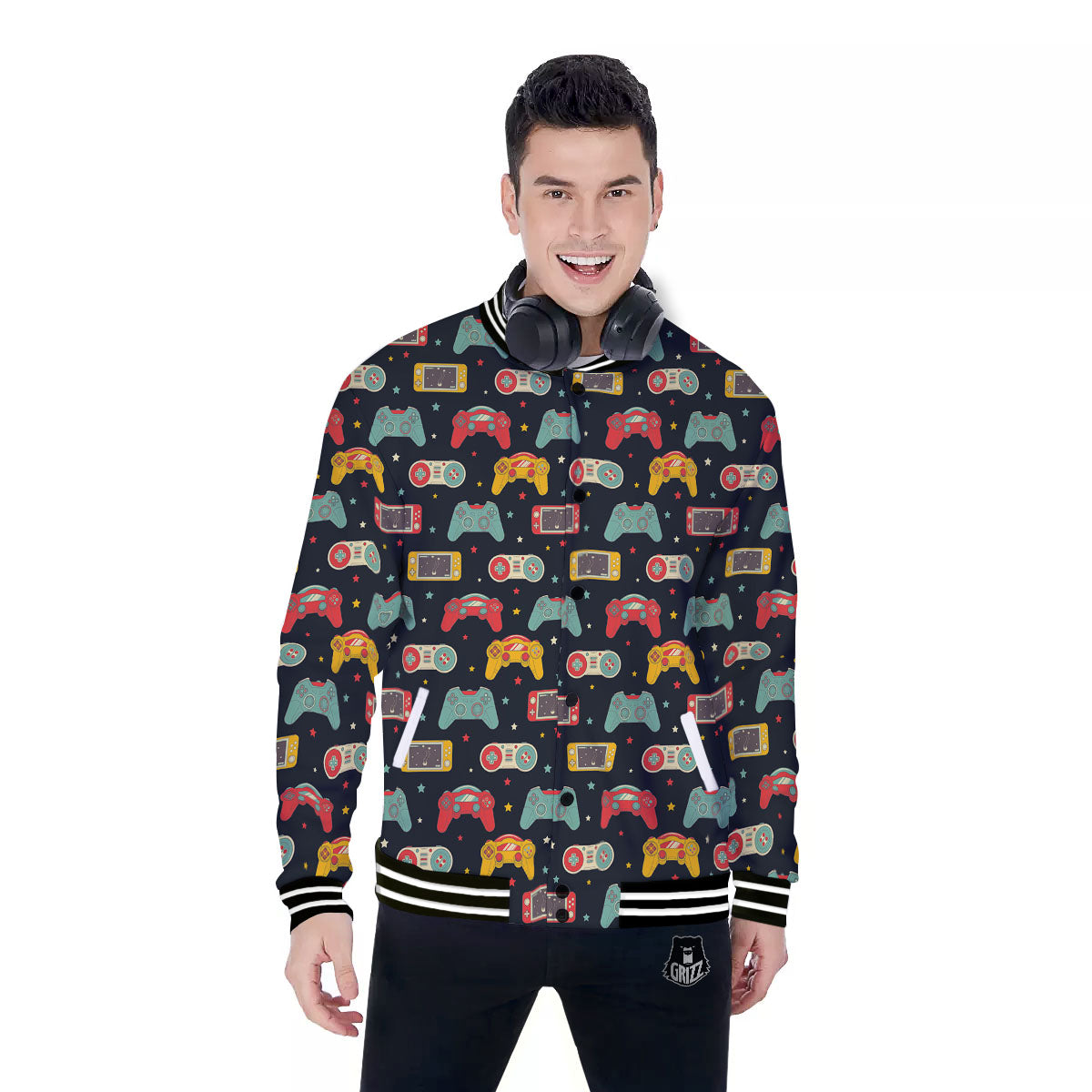 Gadgets Video Game Print Pattern Baseball Jacket-grizzshop