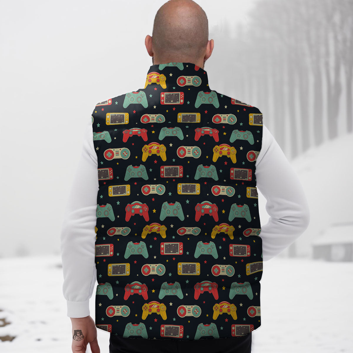 Gadgets Video Game Print Pattern Down Vest-grizzshop