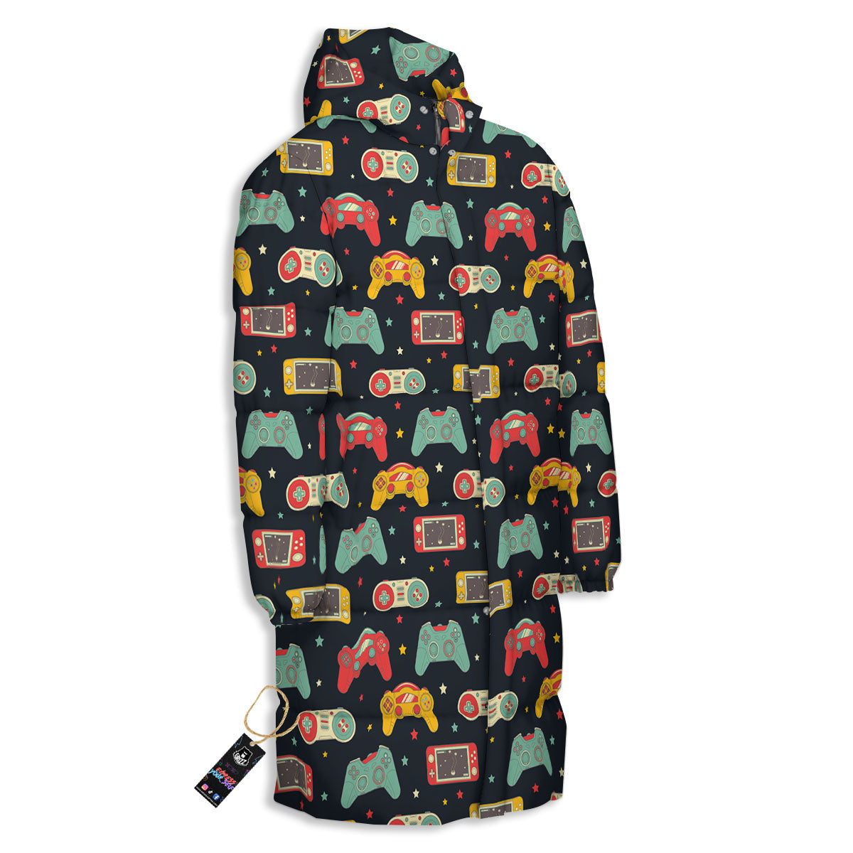 Gadgets Video Game Print Pattern Long Down Jacket-grizzshop