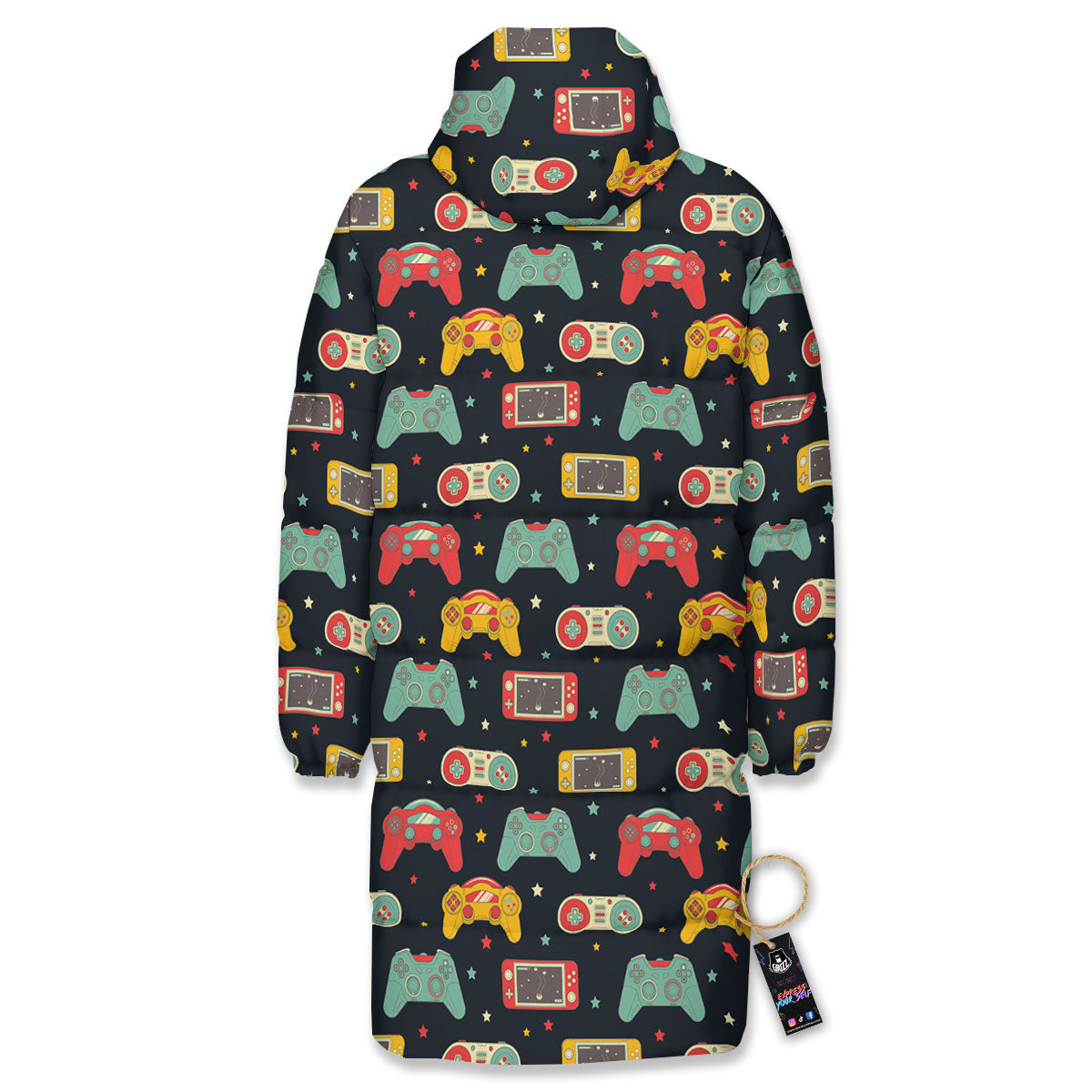Gadgets Video Game Print Pattern Long Down Jacket-grizzshop