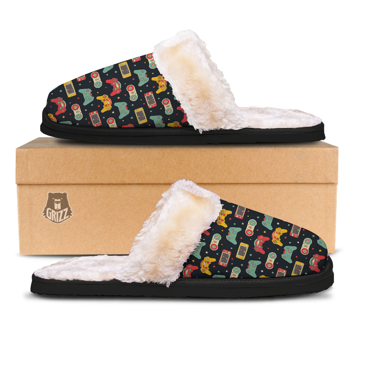 Gadgets Video Game Print Pattern Slippers-grizzshop