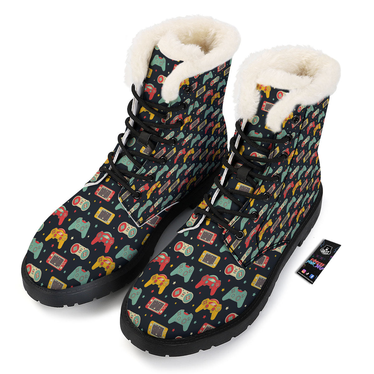 Gadgets Video Game Print Pattern Winter Boots-grizzshop