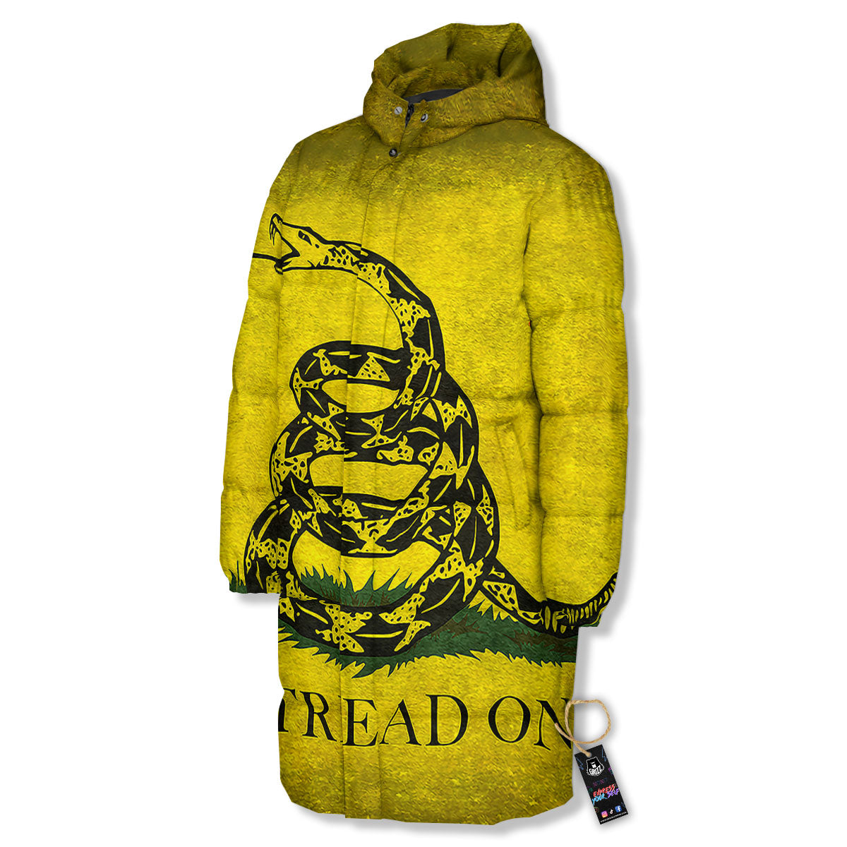 Gadsden Flag Grunge Print Long Down Jacket-grizzshop