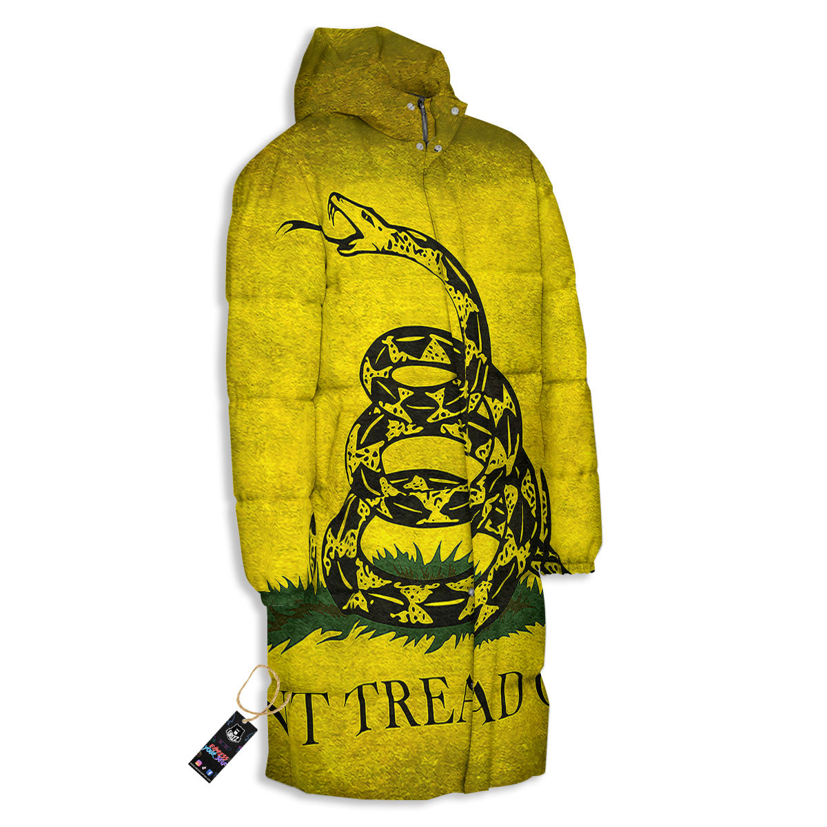 Gadsden Flag Grunge Print Long Down Jacket-grizzshop