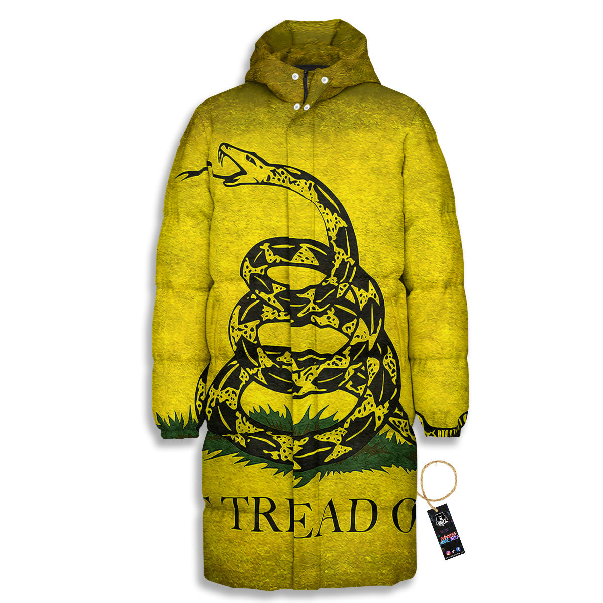 Gadsden Flag Grunge Print Long Down Jacket-grizzshop
