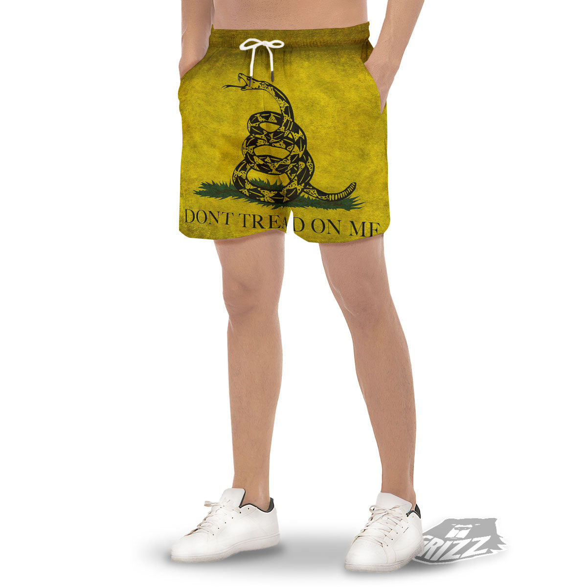 Gadsden Flag Grunge Print Men's Gym Shorts-grizzshop