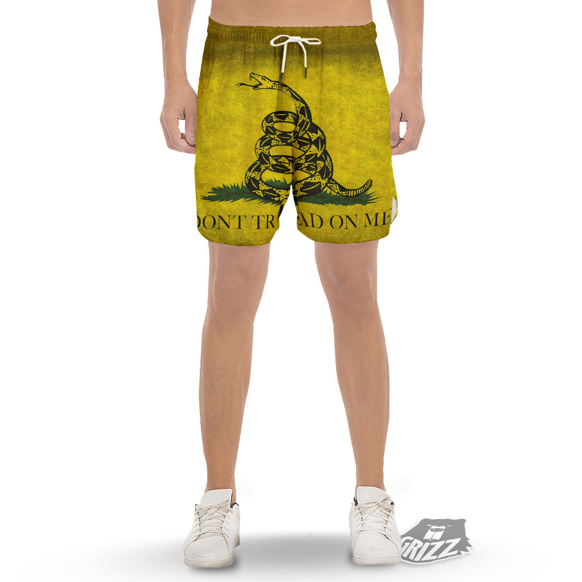 Gadsden Flag Grunge Print Men's Gym Shorts-grizzshop