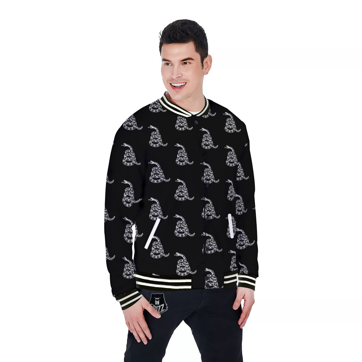 Gadsden Flag Symbol Print Pattern Baseball Jacket-grizzshop