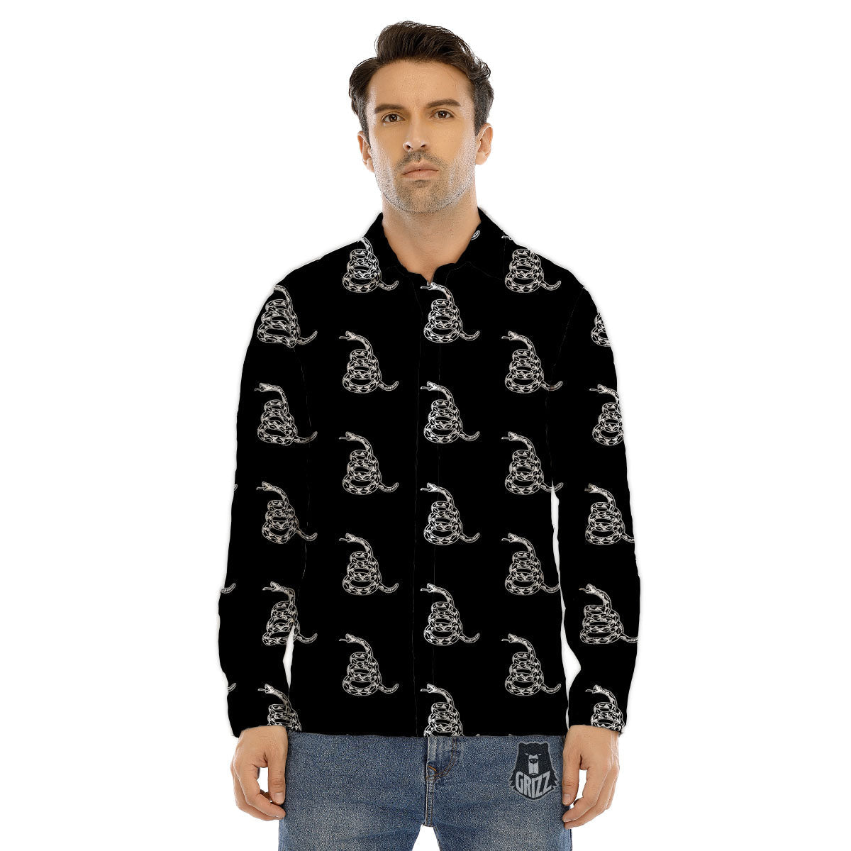 Gadsden Flag Symbol Print Pattern Men's Dress Shirts-grizzshop