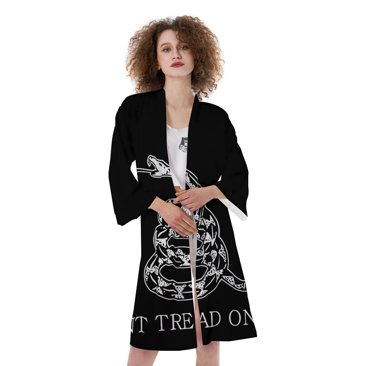 Gadsden Flag White And Black Print Kimono-grizzshop