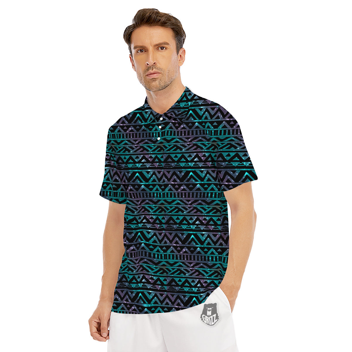 Galaxy Aztec Tribal Print Pattern Men's Golf Shirts-grizzshop