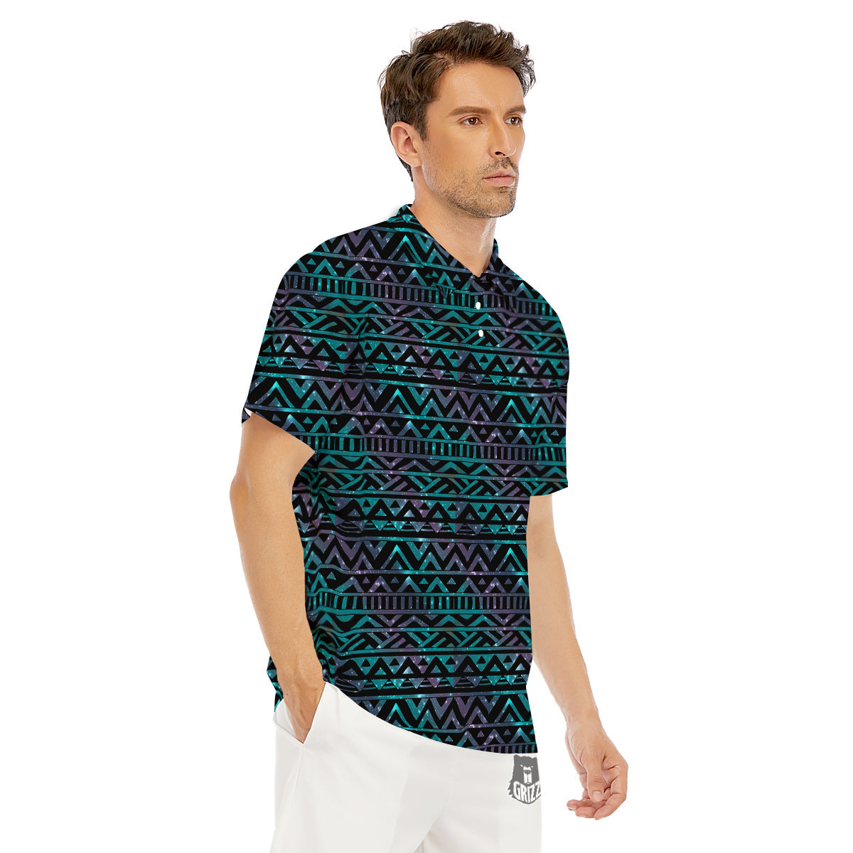 Galaxy Aztec Tribal Print Pattern Men's Golf Shirts-grizzshop