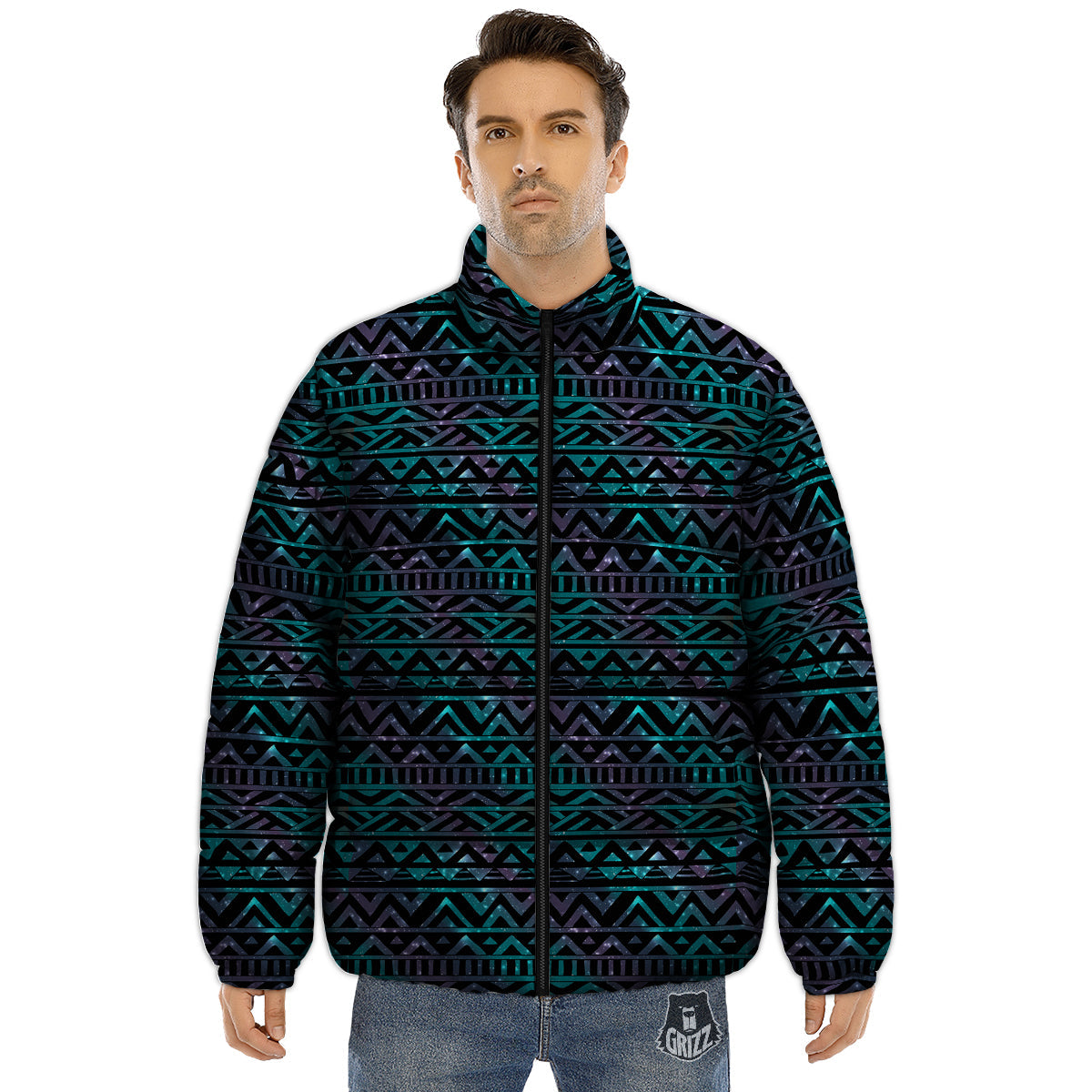 Galaxy Aztec Tribal Print Pattern Puffer Jacket-grizzshop