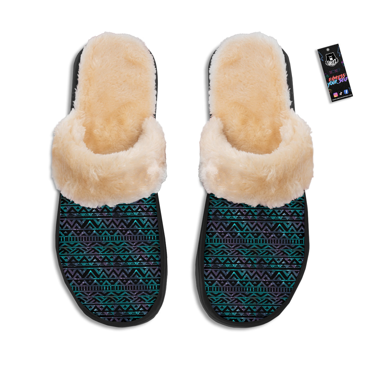 Galaxy Aztec Tribal Print Pattern Slippers-grizzshop