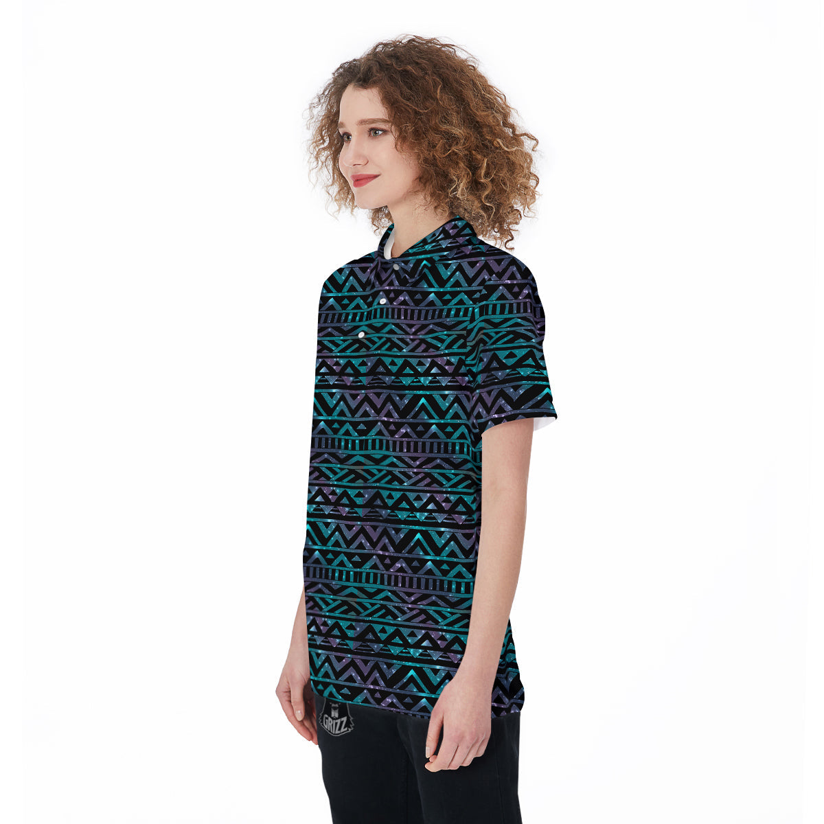 Galaxy Aztec Tribal Print Pattern Women's Golf Shirts-grizzshop
