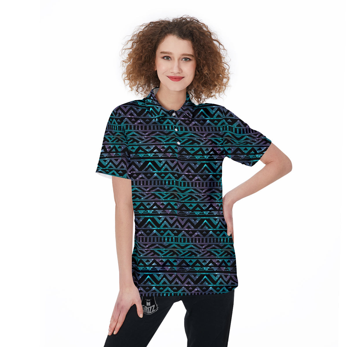 Galaxy Aztec Tribal Print Pattern Women's Golf Shirts-grizzshop