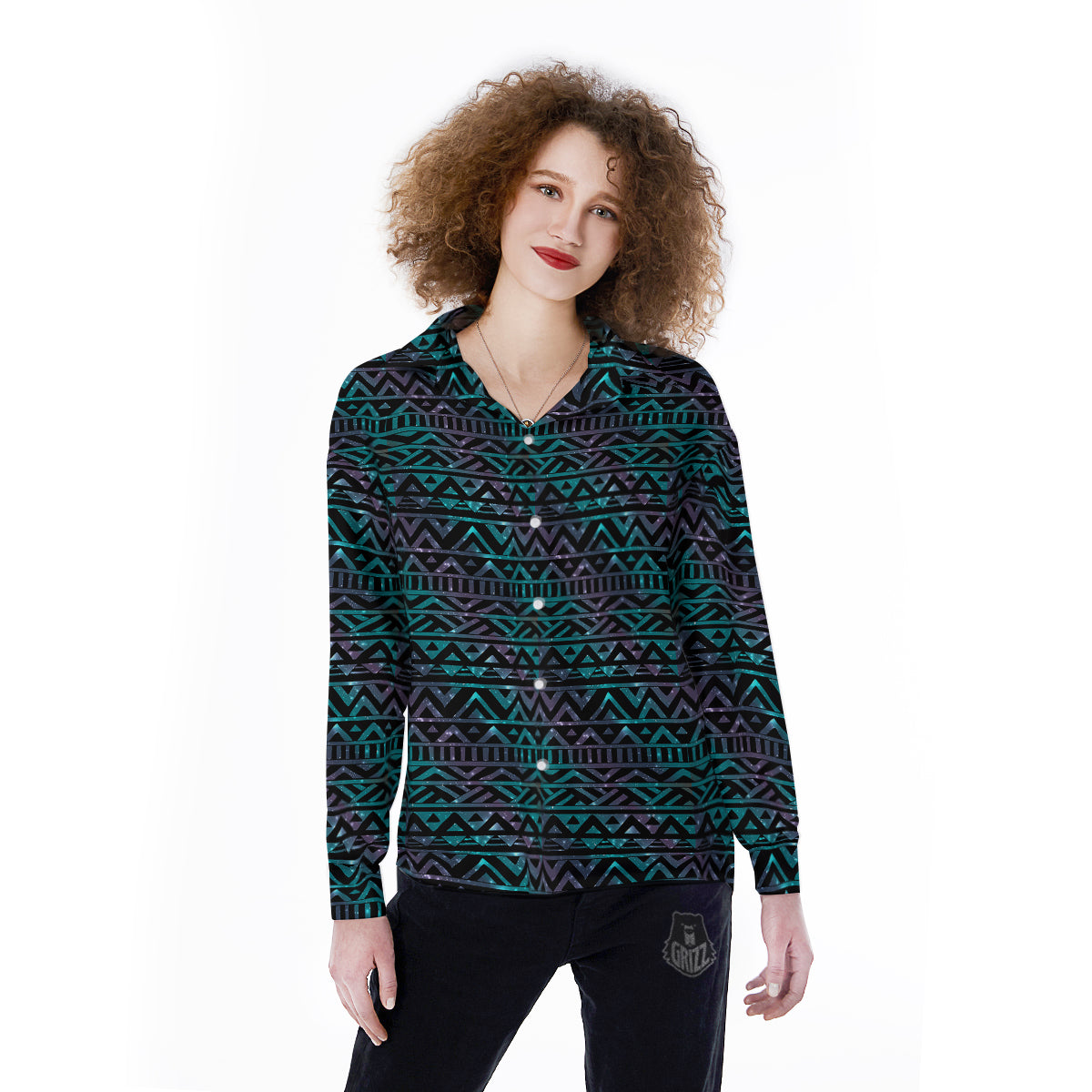 Galaxy Aztec Tribal Print Pattern Women's Long Sleeve Shirts-grizzshop