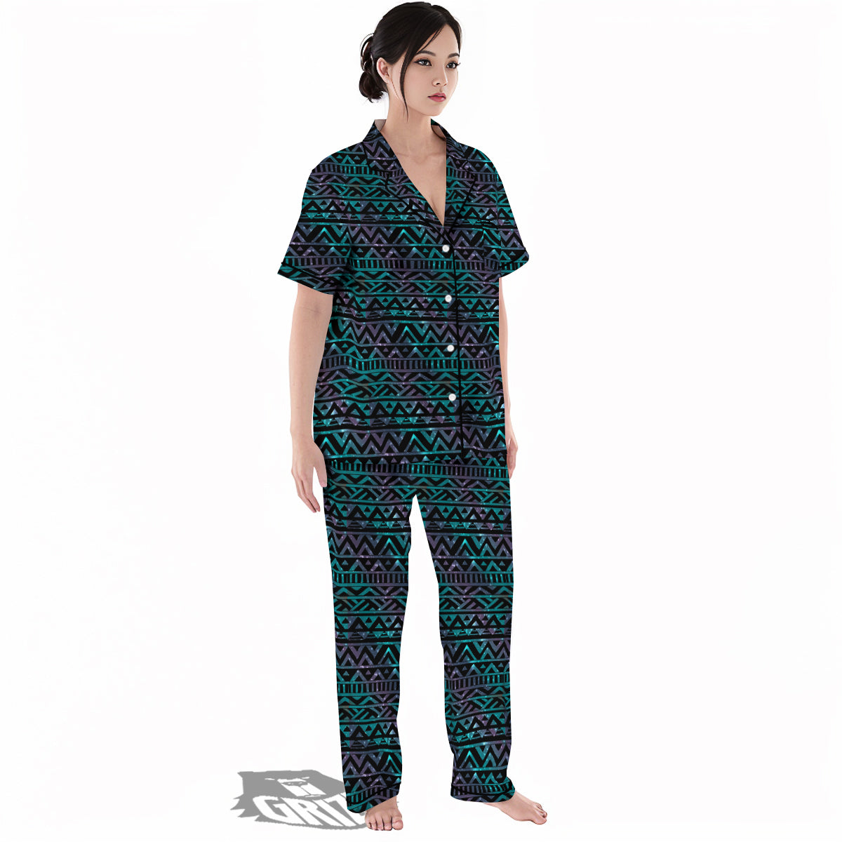 Galaxy Aztec Tribal Print Pattern Women's Pajamas Set-grizzshop