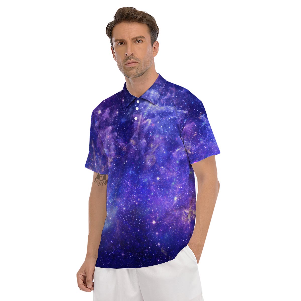 Galaxy Blue Space Men's Golf Shirts-grizzshop