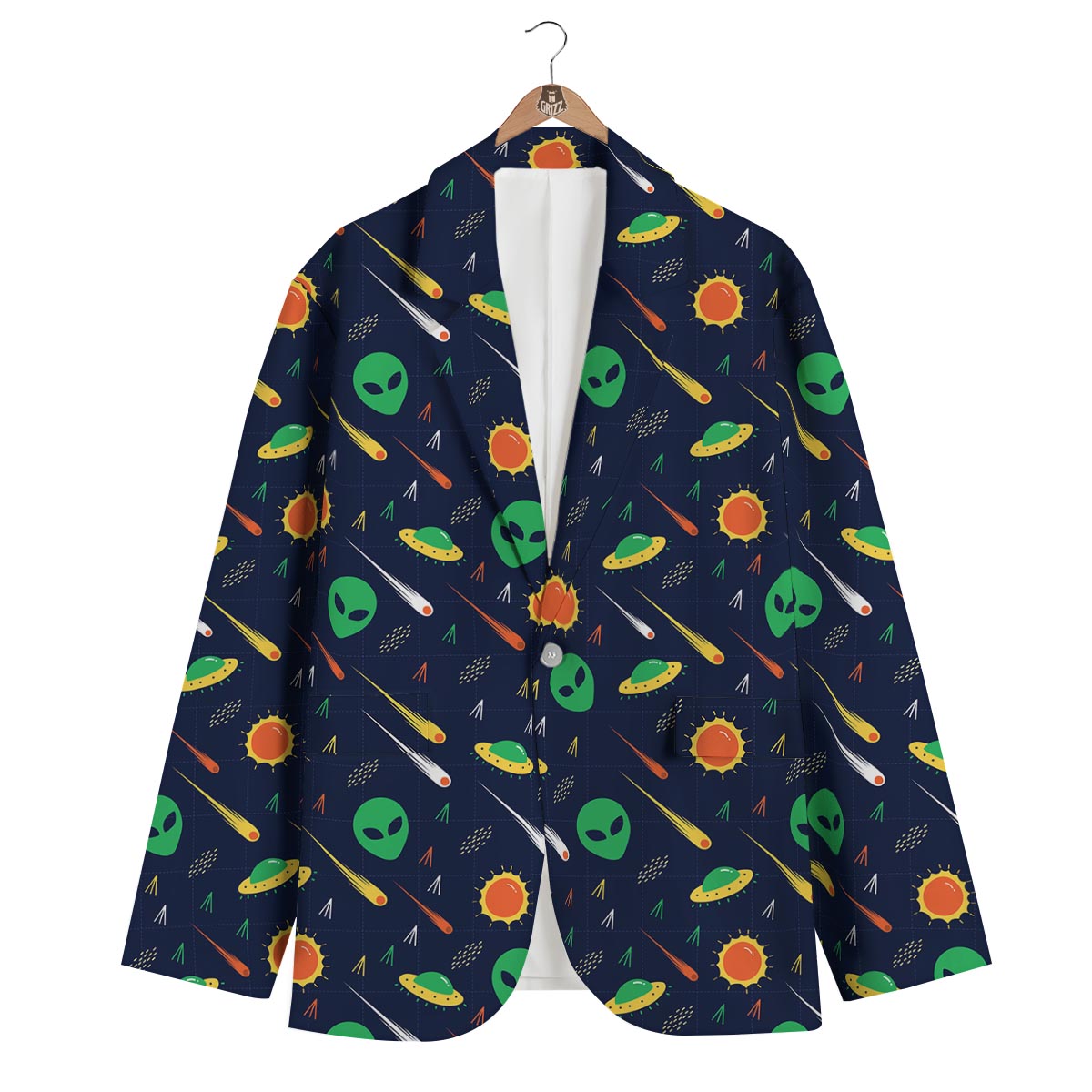 Galaxy Comet Alien Ufo Pattern Print Men's Blazer-grizzshop