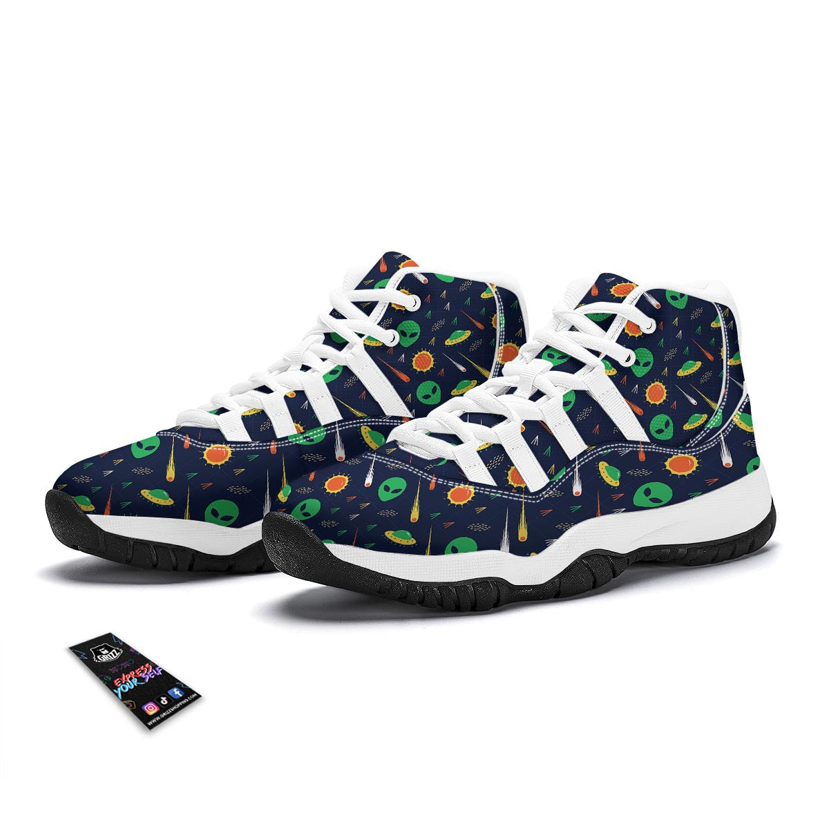 Galaxy Comet Alien Ufo Pattern Print White Bball Shoes-grizzshop