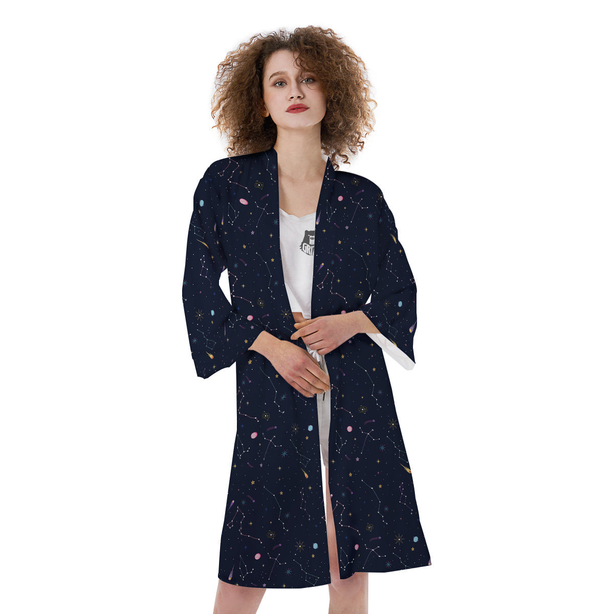 Galaxy Constellation Print Pattern Kimono-grizzshop