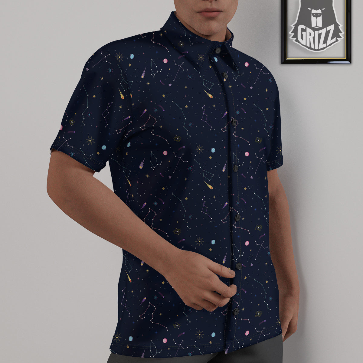 Galaxy Constellation Print Pattern Untucked Shirts-grizzshop