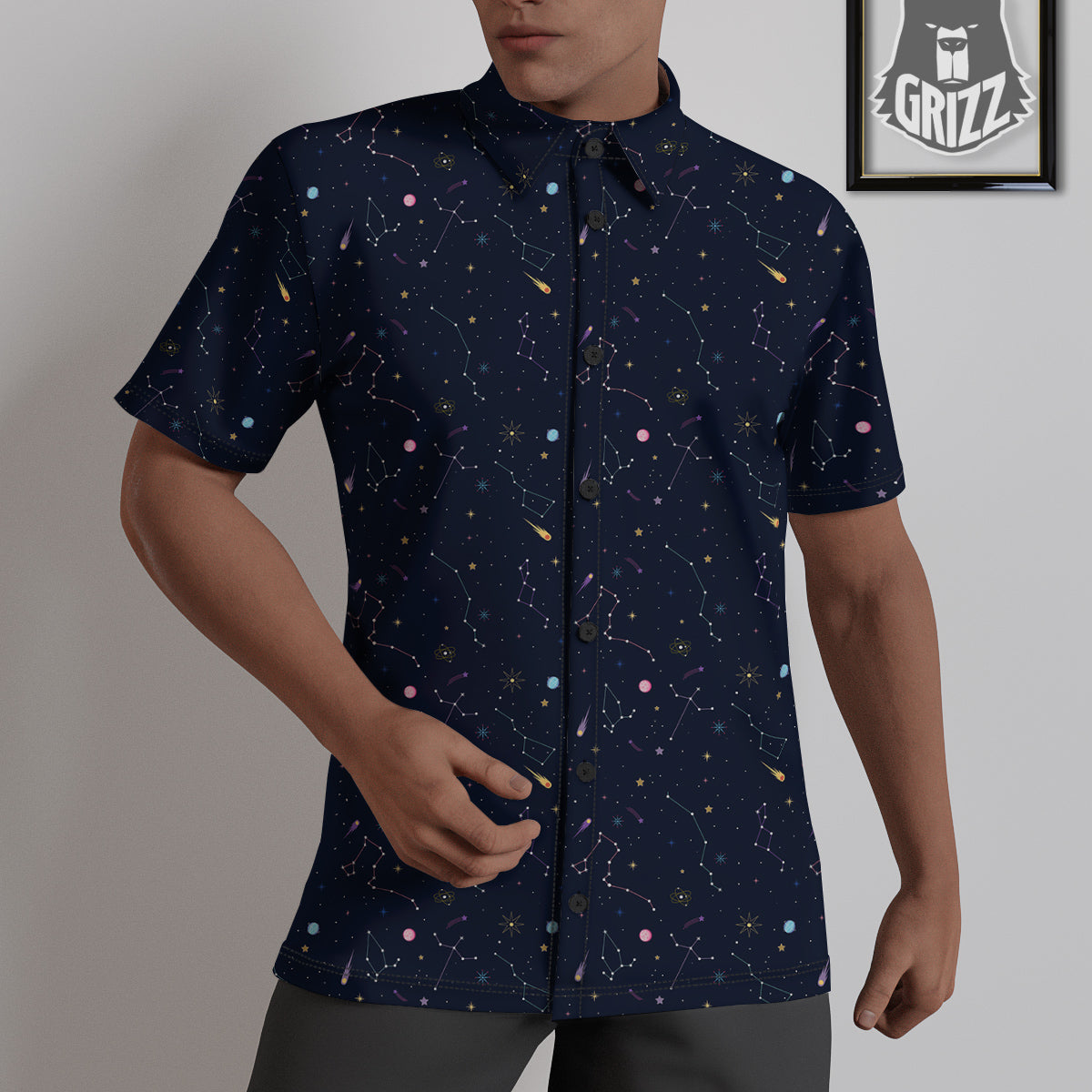 Galaxy Constellation Print Pattern Untucked Shirts-grizzshop