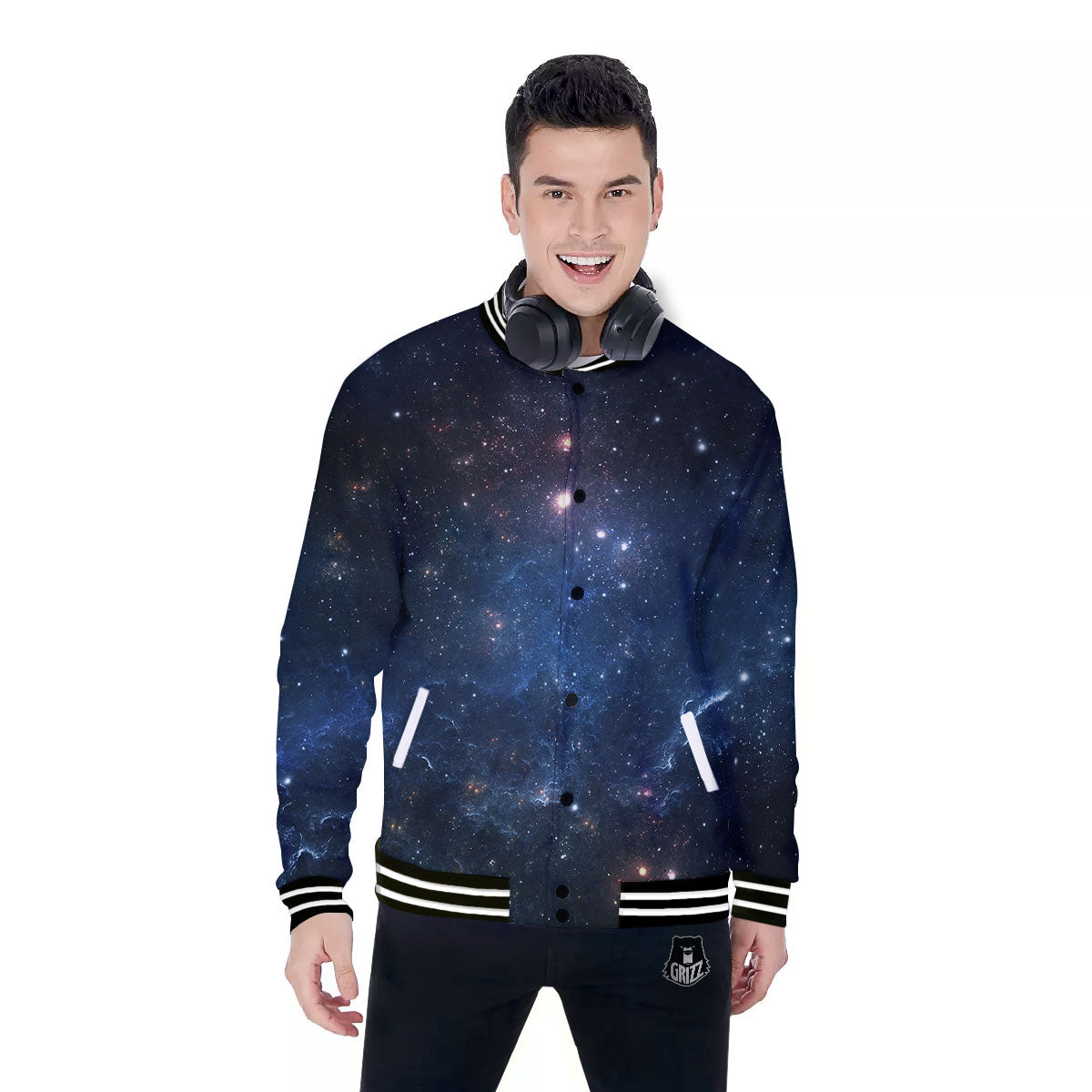 Galaxy Deep Space Dark Universe Print Baseball Jacket-grizzshop