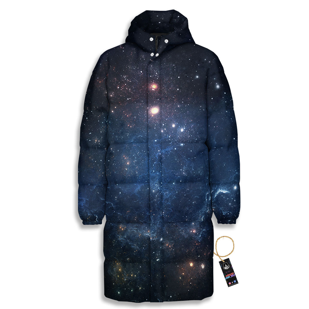 Galaxy Deep Space Dark Universe Print Long Down Jacket-grizzshop